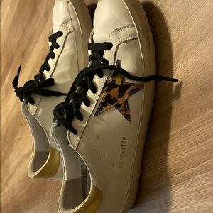 Golden Goose White Sneakers with Gold and Leopard Details